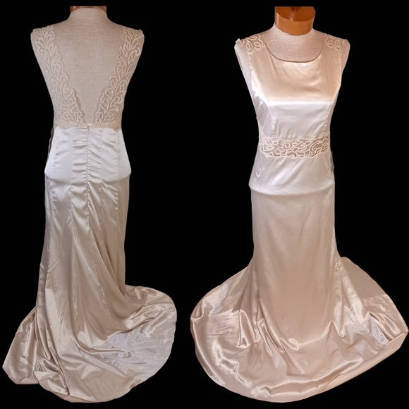 Size Small Lulus Womens Dress Champagne Maxi Mermaid Satin Formal NWT Bridal - Picture 1 of 15
